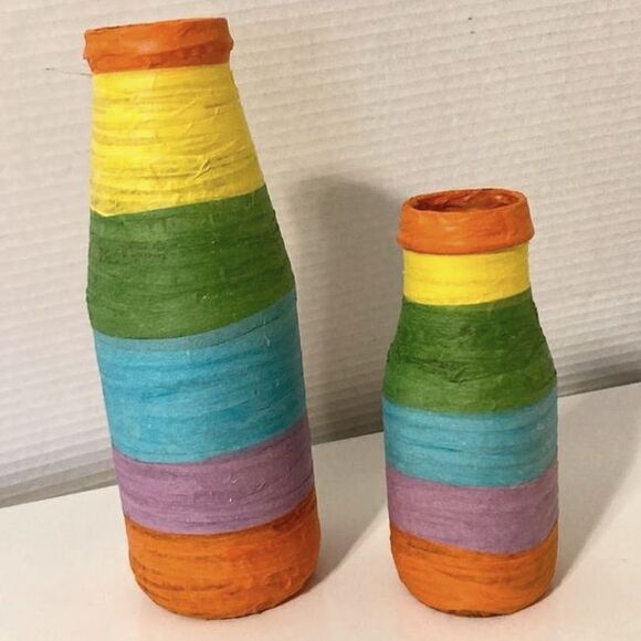 RAINBOW PRIDE Wrapped Colorful Glass Vases and Flowers 6 inches Tall Set of 2 - Picture 4 of 9